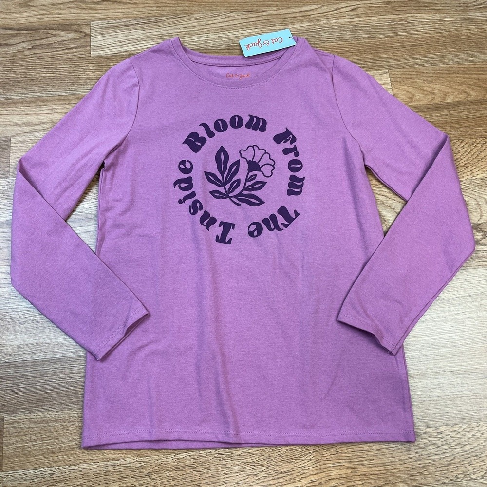 Cat & Jack Girls Long Sleeve T-Shirt Mauve Size L (10/12) Bloom From The Inside‎